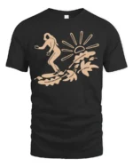 Minimal Surfing Girl Wave Sunset Beach Vibe Graphic Tee Cool Tshirt - black t-shirt on white background