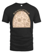 Peace Within Boho Spiritual Sun Flower Art Tee Calm Aesthetic Tshirt - black t-shirt on white background