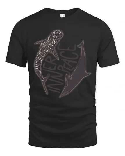 Inner Peace Whale Shark Dolphin Ocean Life Graphic Tee Calm Tshirt - black t-shirt on white background