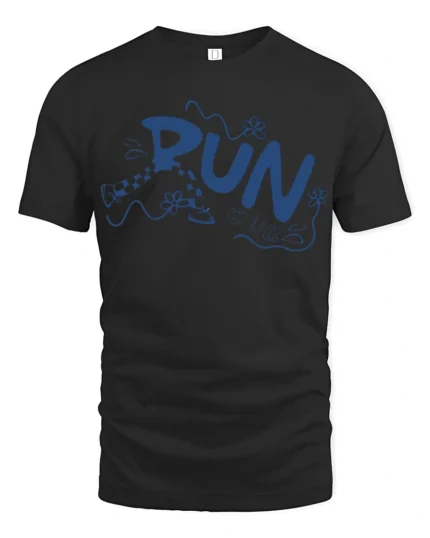 Run Club Playful Cartoon Style Graphic Tee Fun Active Vibes Tshirt - black t-shirt on white background