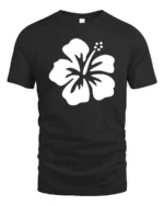 Minimal Hibiscus Flower Tropical Beach Aesthetic Graphic Tee Tshirt - black t-shirt on white background