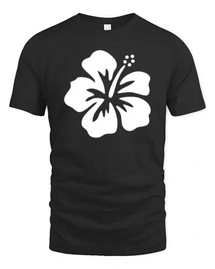 Minimal Hibiscus Flower Tropical Beach Aesthetic Graphic Tee Tshirt - black t-shirt on white background
