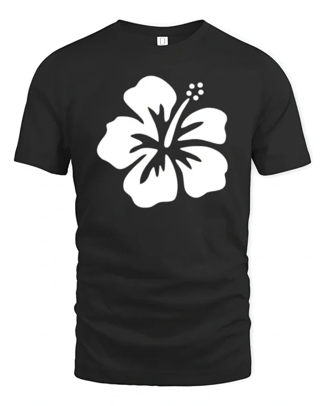 Minimal Hibiscus Flower Tropical Beach Aesthetic Graphic Tee Tshirt - black t-shirt on white background