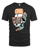 Chill Skull Beach Sunglasses Summer Vibe Funny Graphic Tee Tshirt - black t-shirt on white background
