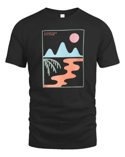 Adventure Division Retro Landscape Graphic Tee Modern Art Vibe Tshirt - black t-shirt on white background
