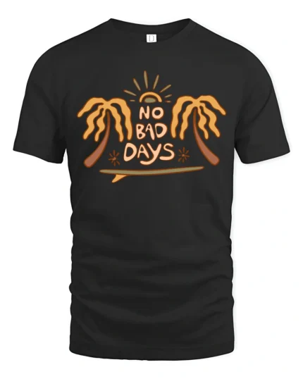 No Bad Days Palm Tree Beach Vibe Positive Energy Graphic Tee Tshirt - black t-shirt on white background