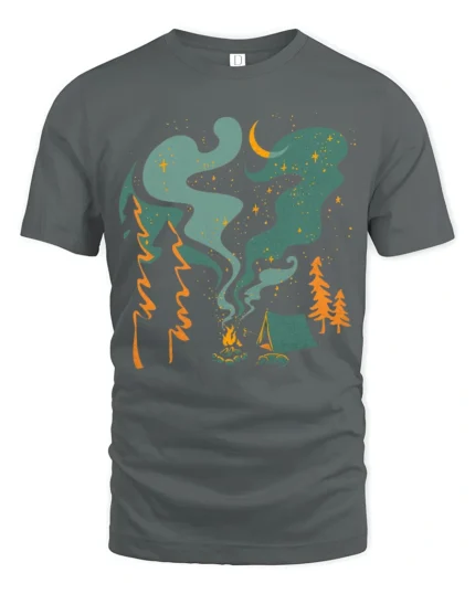 Campfire Night Sky Adventure Tee Cozy Outdoor Camping Vibes Tshirt - gray t-shirt on white background