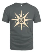 Minimalist Spiral Sun Symbol Graphic Tee Boho Aesthetic Vibe Tshirt - gray t-shirt on white background