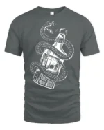 Dark Snake Skull Whiskey Bottle Graphic Tee Edgy Gothic Style Tshirt - gray t-shirt on white background