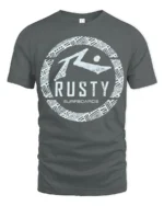 Rusty Surfboards Retro Surf Logo Beach Vibe Graphic Tee Tshirt - gray t-shirt on white background