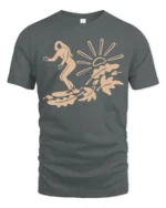 Minimal Surfing Girl Wave Sunset Beach Vibe Graphic Tee Cool Tshirt - gray t-shirt on white background