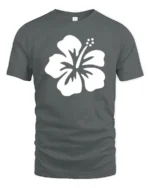 Minimal Hibiscus Flower Tropical Beach Aesthetic Graphic Tee Tshirt - gray t-shirt on white background