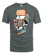 Chill Skull Beach Sunglasses Summer Vibe Funny Graphic Tee Tshirt - gray t-shirt on white background