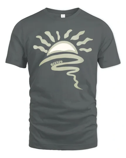 Oceano Sunrise Wave Minimalist Beach Vibe Adventure Tee Aesthetic Tshirt - gray t-shirt on white background