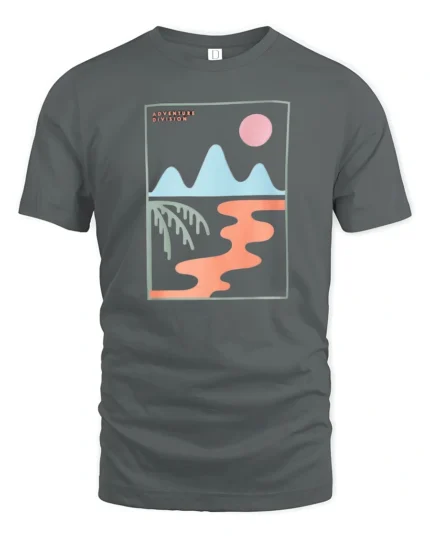 Adventure Division Retro Landscape Graphic Tee Modern Art Vibe Tshirt - gray t-shirt on white background