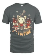 Funny Cat Knight Im Fine Graphic Tee Cute Warrior Humor Tshirt - gray t-shirt on white background