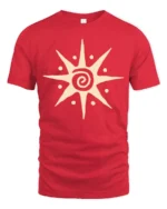 Minimalist Spiral Sun Symbol Graphic Tee Boho Aesthetic Vibe Tshirt - red t-shirt on white background