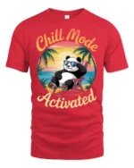 Chill Mode Activated Panda Beach Vibes Funny Graphic Tee Tshirt - red t-shirt on white background