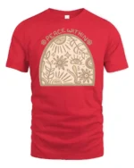 Peace Within Boho Spiritual Sun Flower Art Tee Calm Aesthetic Tshirt - red t-shirt on white background