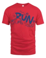 Run Club Playful Cartoon Style Graphic Tee Fun Active Vibes Tshirt - red t-shirt on white background
