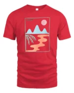 Adventure Division Retro Landscape Graphic Tee Modern Art Vibe Tshirt - red t-shirt on white background