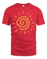 Minimalist Spiral Sun Graphic Tee Bright Positive Energy Aesthetic Tshirt - red t-shirt on white background