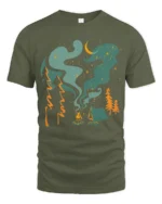 Campfire Night Sky Adventure Tee Cozy Outdoor Camping Vibes Tshirt - military green t-shirt on white background