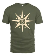 Minimalist Spiral Sun Symbol Graphic Tee Boho Aesthetic Vibe Tshirt - military green t-shirt on white background