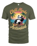 Chill Mode Activated Panda Beach Vibes Funny Graphic Tee Tshirt - military green t-shirt on white background