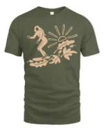 Minimal Surfing Girl Wave Sunset Beach Vibe Graphic Tee Cool Tshirt - military green t-shirt on white background
