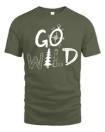 Go Wild Adventure Nature Camping Graphic Tee Outdoor Spirit Tshirt - military green t-shirt on white background