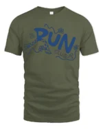 Run Club Playful Cartoon Style Graphic Tee Fun Active Vibes Tshirt - military green t-shirt on white background