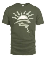 Oceano Sunrise Wave Minimalist Beach Vibe Adventure Tee Aesthetic Tshirt - military green t-shirt on white background