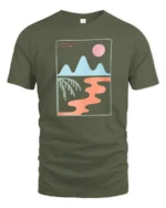 Adventure Division Retro Landscape Graphic Tee Modern Art Vibe Tshirt - military green t-shirt on white background