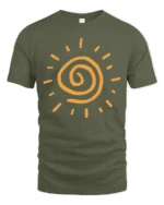 Minimalist Spiral Sun Graphic Tee Bright Positive Energy Aesthetic Tshirt - military green t-shirt on white background