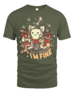 Funny Cat Knight Im Fine Graphic Tee Cute Warrior Humor Tshirt - military green t-shirt on white background
