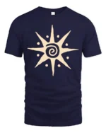 Minimalist Spiral Sun Symbol Graphic Tee Boho Aesthetic Vibe Tshirt - navy t-shirt on white background