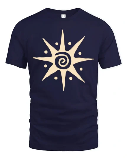 Minimalist Spiral Sun Symbol Graphic Tee Boho Aesthetic Vibe Tshirt - navy t-shirt on white background