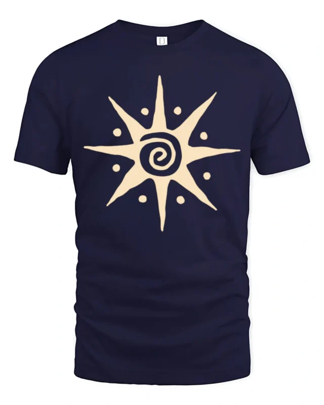 Minimalist Spiral Sun Symbol Graphic Tee Boho Aesthetic Vibe Tshirt - navy t-shirt on white background