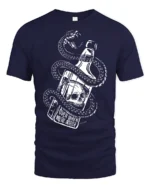Dark Snake Skull Whiskey Bottle Graphic Tee Edgy Gothic Style Tshirt - navy t-shirt on white background