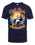 Chill Mode Activated Panda Beach Vibes Funny Graphic Tee Tshirt - navy t-shirt on white background
