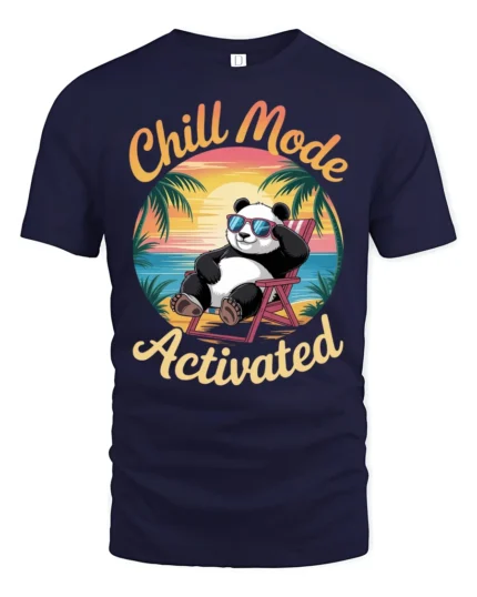 Chill Mode Activated Panda Beach Vibes Funny Graphic Tee Tshirt - navy t-shirt on white background