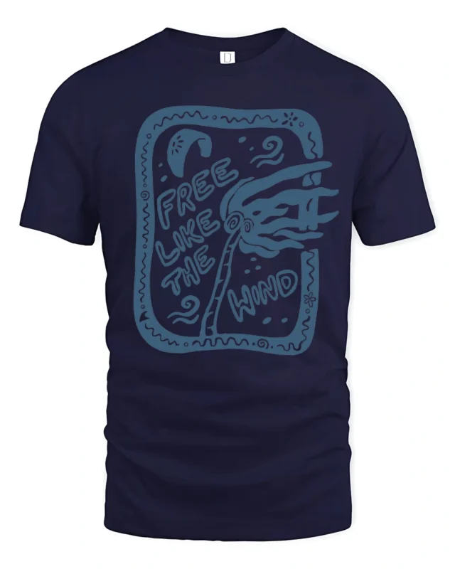 Free Like The Wind Palm Tree Beach Vibe Graphic Tee Chill Tshirt - navy t-shirt on white background