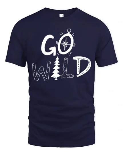 Go Wild Adventure Nature Camping Graphic Tee Outdoor Spirit Tshirt - navy t-shirt on white background