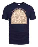 Peace Within Boho Spiritual Sun Flower Art Tee Calm Aesthetic Tshirt - navy t-shirt on white background