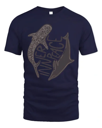 Inner Peace Whale Shark Dolphin Ocean Life Graphic Tee Calm Tshirt - navy t-shirt on white background