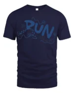 Run Club Playful Cartoon Style Graphic Tee Fun Active Vibes Tshirt - navy t-shirt on white background