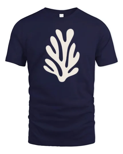 Minimal Coral Reef Ocean Graphic Tee Clean Aesthetic Beach Tshirt - navy t-shirt on white background
