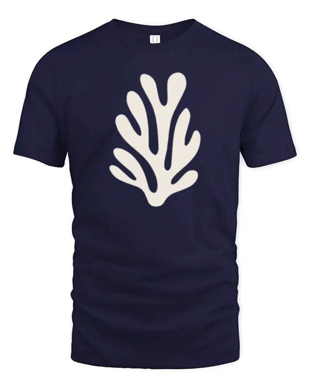 Minimal Coral Reef Ocean Graphic Tee Clean Aesthetic Beach Tshirt - navy t-shirt on white background