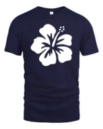 Minimal Hibiscus Flower Tropical Beach Aesthetic Graphic Tee Tshirt - navy t-shirt on white background